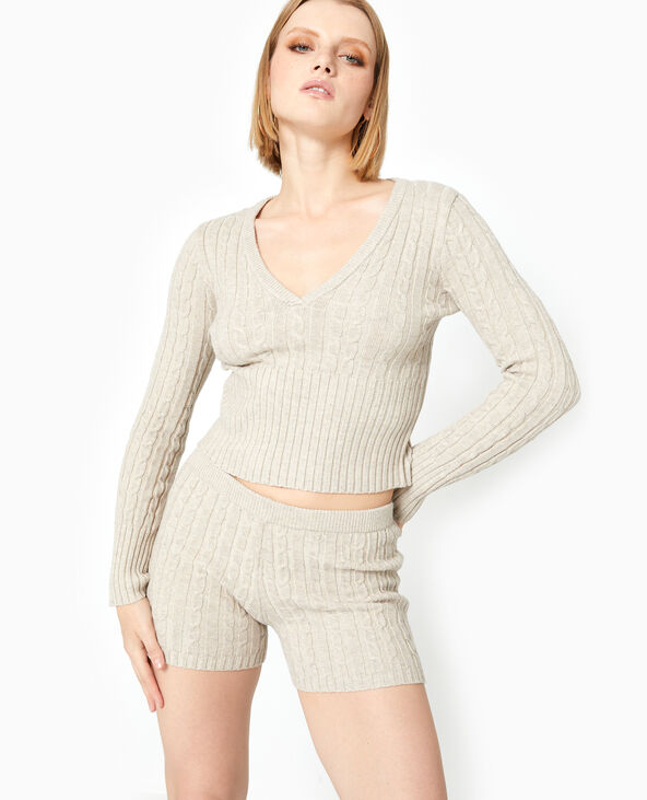 Short en maille torsadée beige - Pimkie
