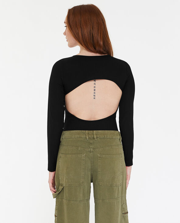 Body avec manches longues et cut out noir - Pimkie