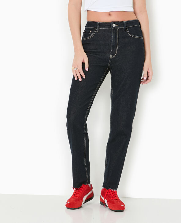 Jean droit taille regular avec bas coupés bleu - Pimkie