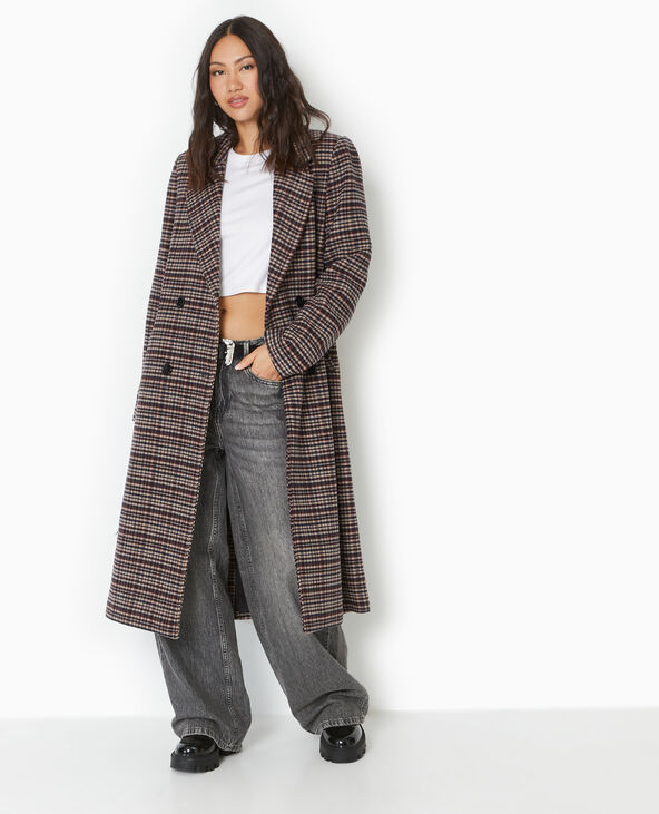 Manteau long avec laine motif carreaux gris foncé - Pimkie