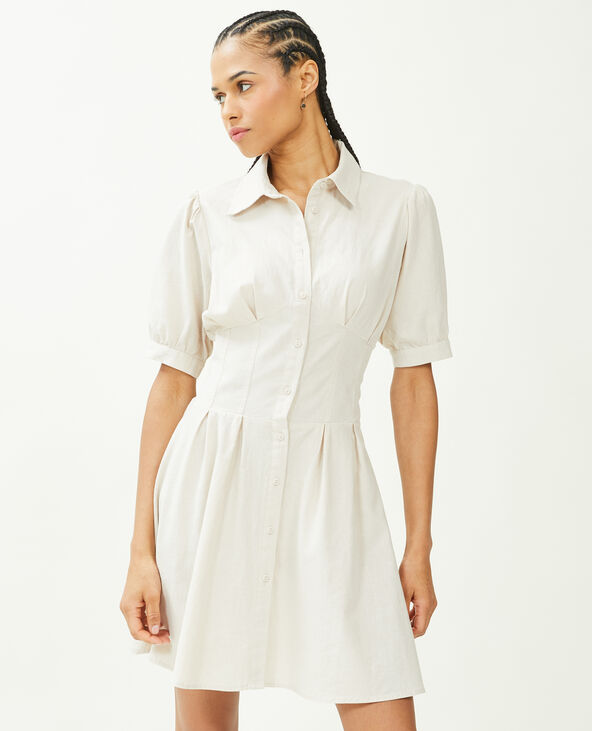 Robe cintrée et boutonnée avec lin sable - Pimkie