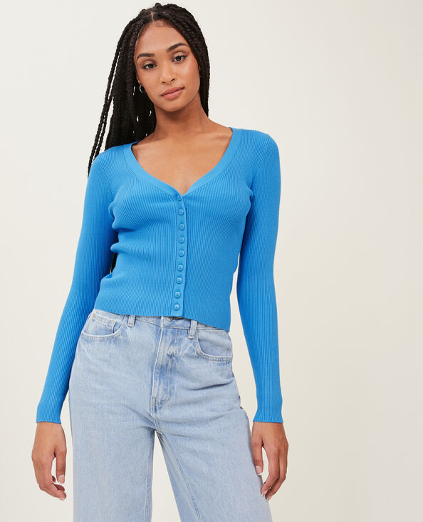 Gilet en maille côtelée bleu - Pimkie