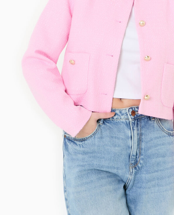 Veste droite et courte en tweed rose - Pimkie