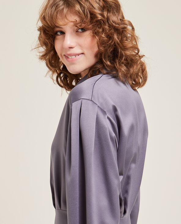 Robe chemise en satin gris foncé - Pimkie