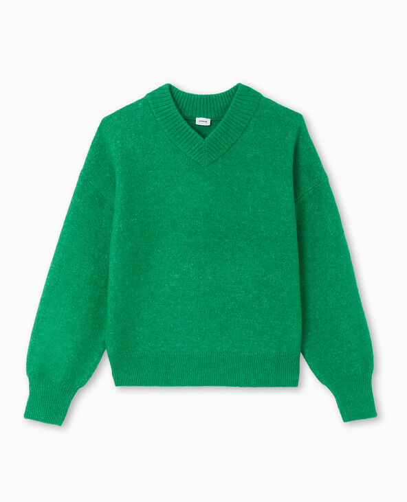 Pull col V en maille vert - Pimkie
