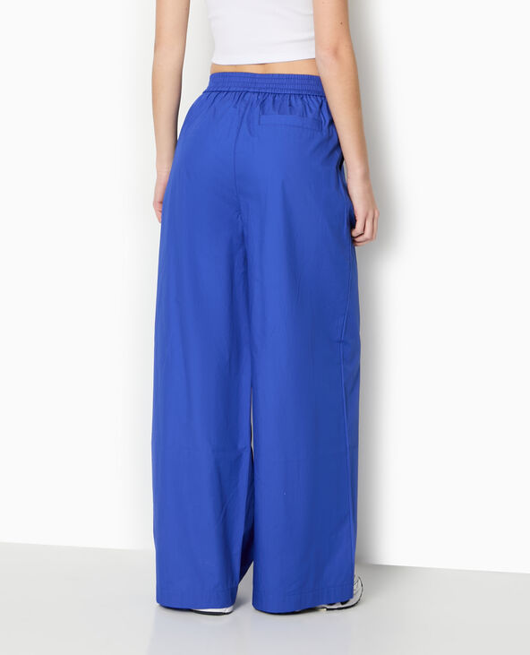 Pantalon large en popeline taille élastiquée bleu électrique - Pimkie
