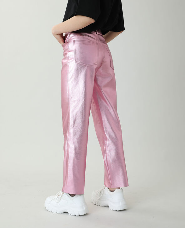 Pantalon droit en cuir synthétique rose - Pimkie