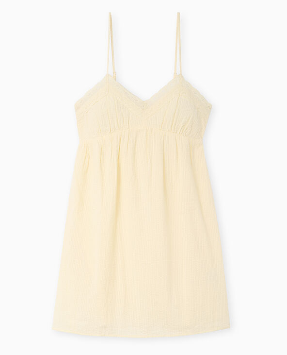 Robe courte en tissu gaufré avec dentelle Jaune pâle - Pimkie