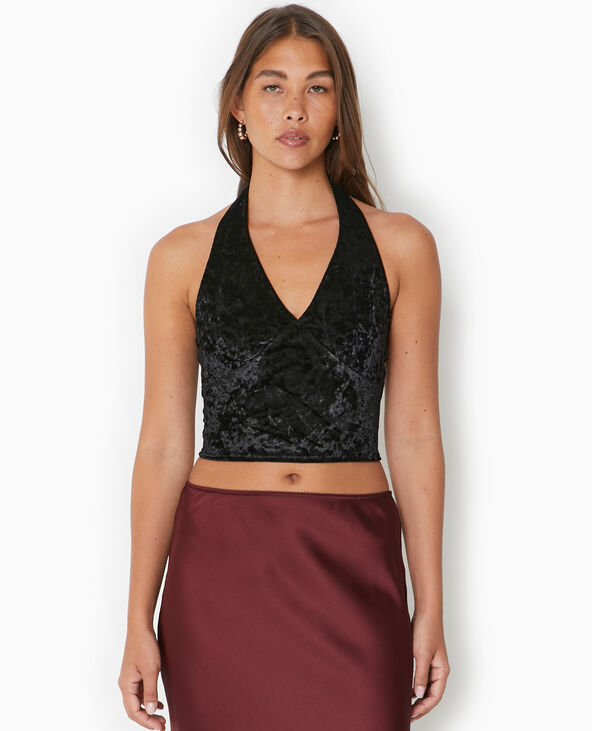 Top dos-nu en velours ras noir - Pimkie