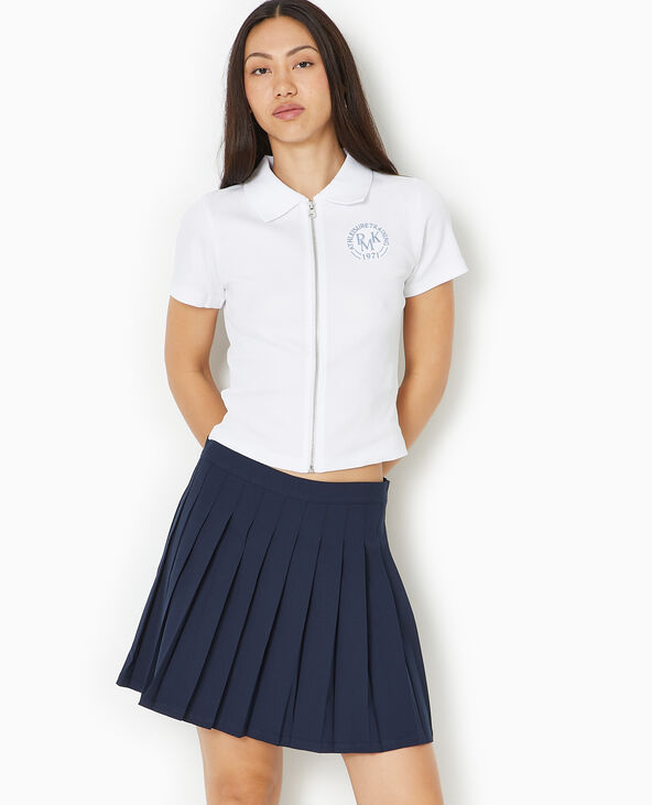Polo zippé en maille côtelée blanc - Pimkie