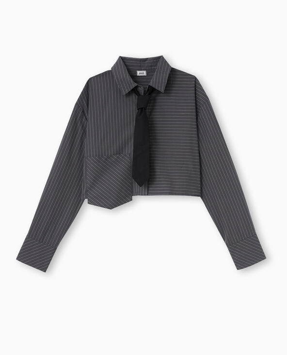 Chemise rayée cropped avec cravate gris foncé - Pimkie