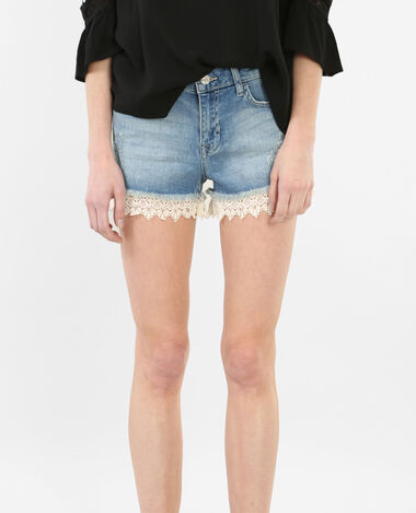 Short en jean avec guipure bleu - Pimkie