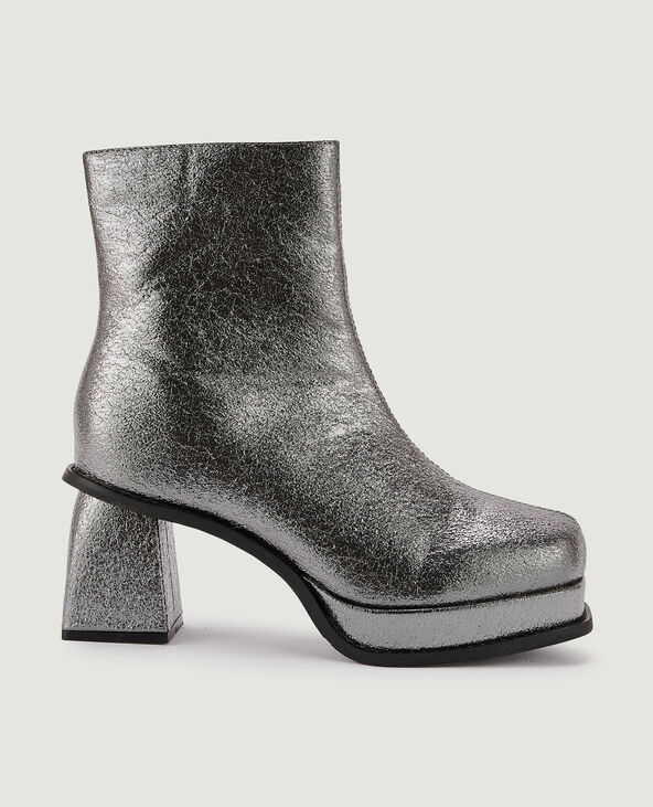 Boots plateformes en tissu argenté - Pimkie