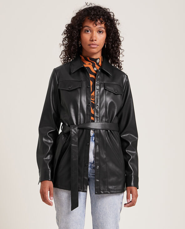 Chemise longue en simili noir - Pimkie