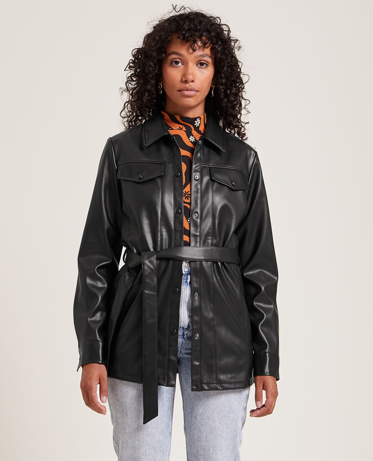 Chemise longue en simili noir - Pimkie