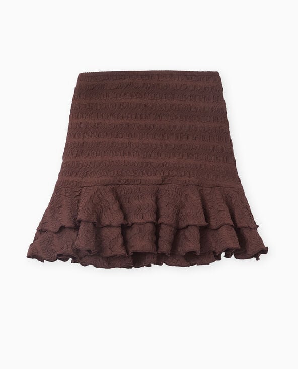 Jupe courte en maille reliefée avec 2 volants marron - Pimkie