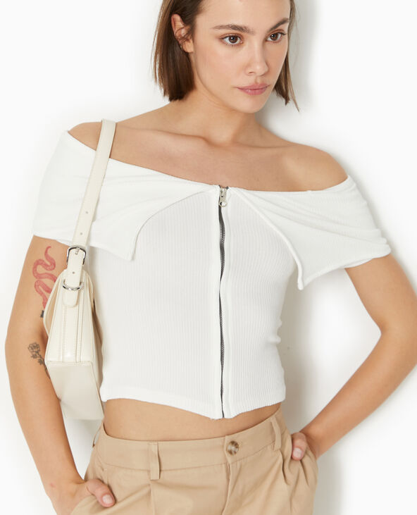Top zippé avec encolure Bardot blanc - Pimkie