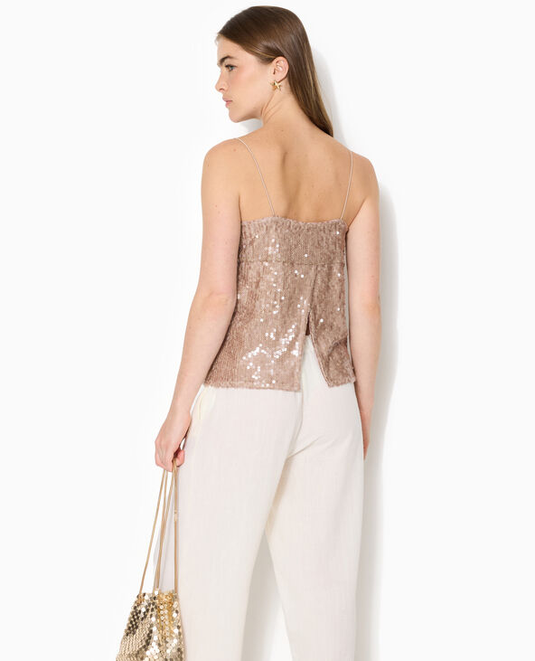 Top dos ouvert en maille ajourée avec sequins doré - Pimkie
