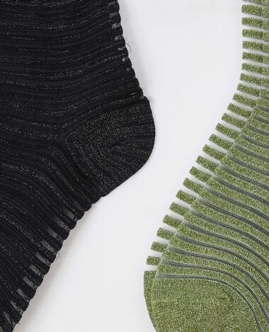 Lot de 2 paires de chaussettes lurex et mesh vert kaki - Pimkie