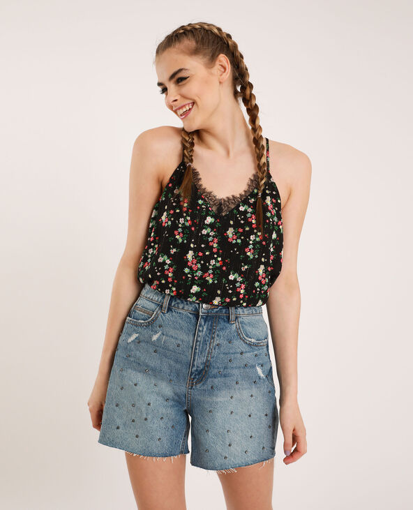 Top à fleurs noir - Pimkie