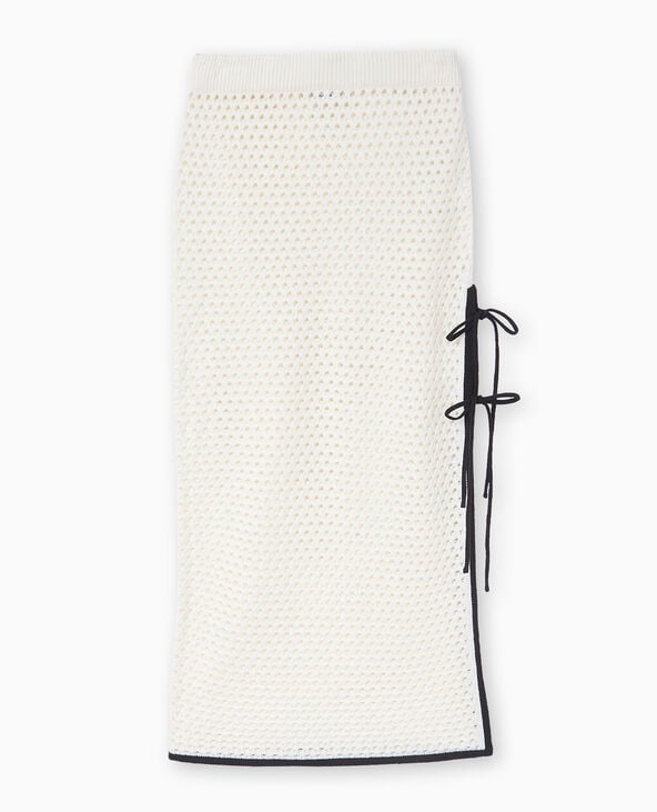 Jupe longue en crochet avec fente et nouettes blanc - Pimkie