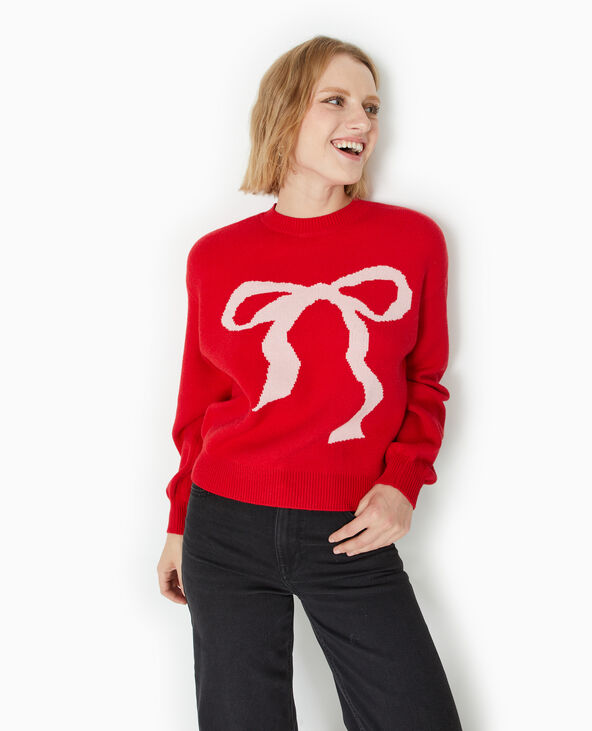Pull en maille avec nœud devant rouge - Pimkie