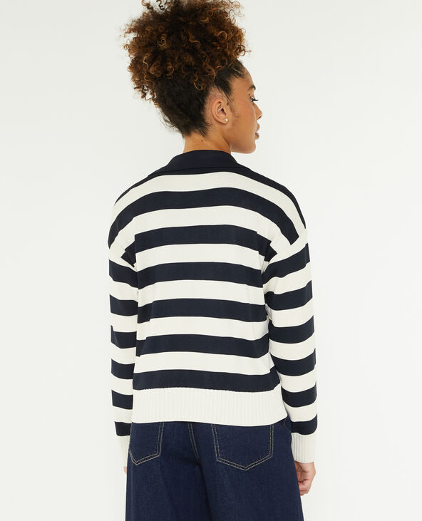 Pull col polo motif rayures blanc - Pimkie