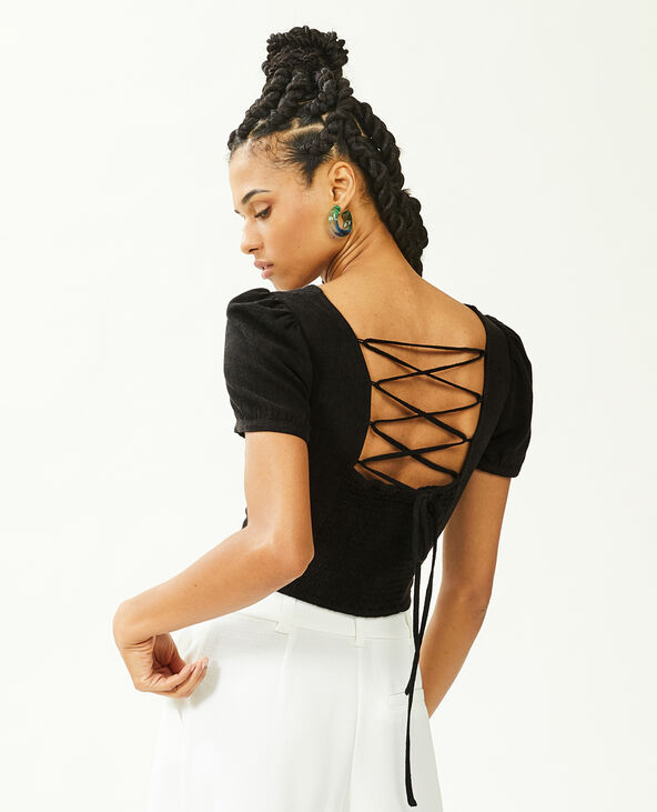 Top encolure carrée avec laçage dos noir - Pimkie