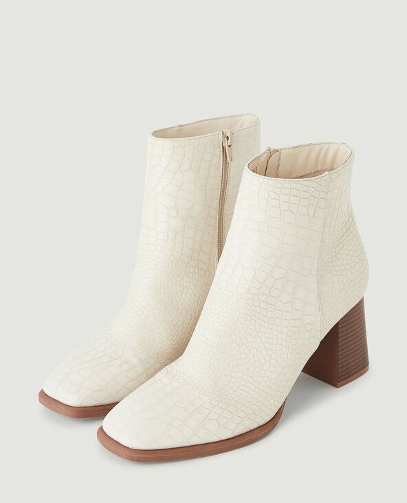 Bottines effet croco à talon blanc - Pimkie