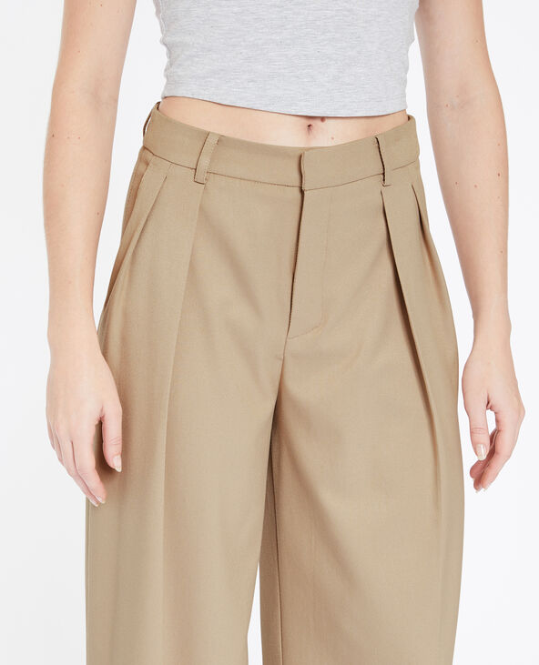 Pantalon large et droit avec pinces beige - Pimkie