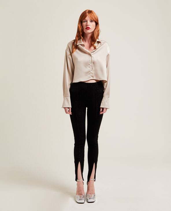 Legging en velours et lurex avec fentes noir - Pimkie