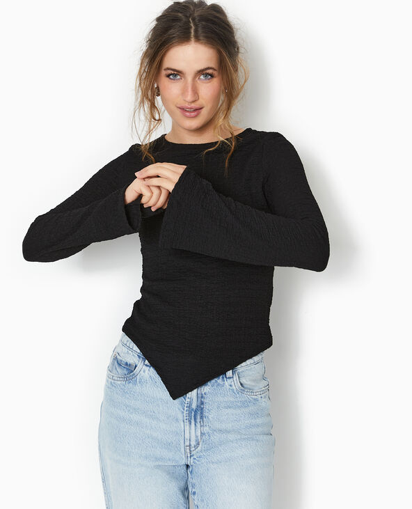 Top en tissu gaufré avec manches flare noir - Pimkie