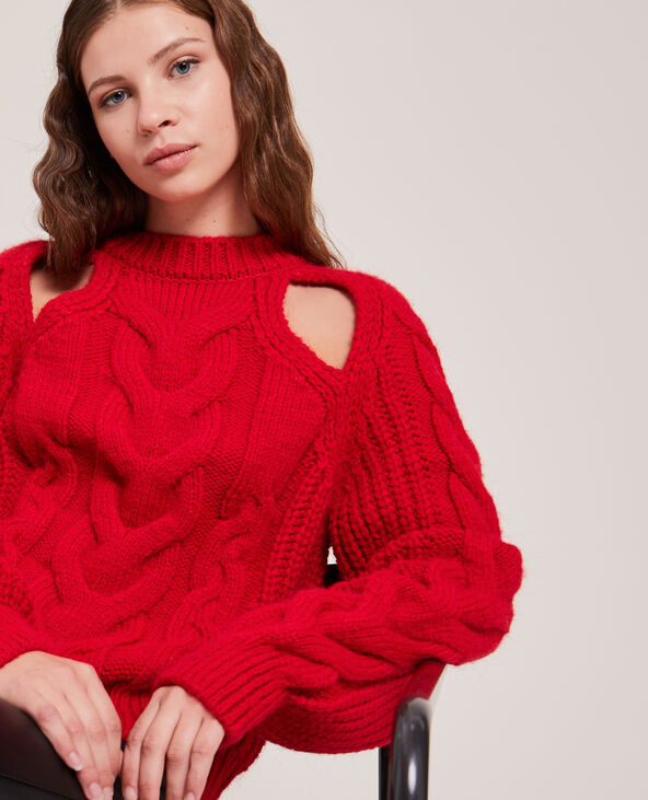 Pull grosse maille avec découpes rouge - Pimkie