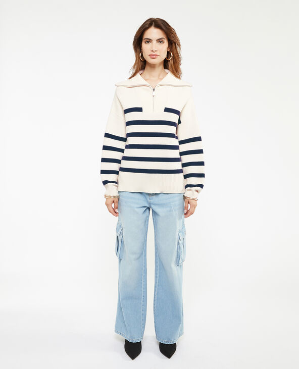 Pull droit col camionneur rayé blanc - Pimkie