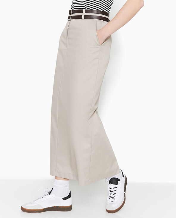 Jupe longue en toile avec ceintures beige - Pimkie