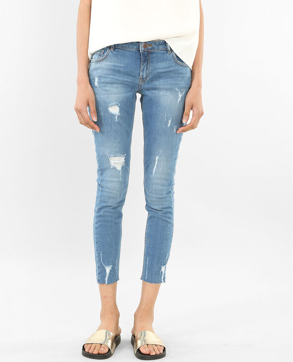 Jean skinny 7/8 destroy bleu foncé - Pimkie