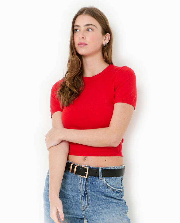 Pull manches courtes en maille fine rouge - Pimkie