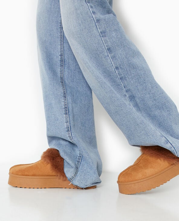 Mules sabots en suédine et fausse fourrure beige - Pimkie