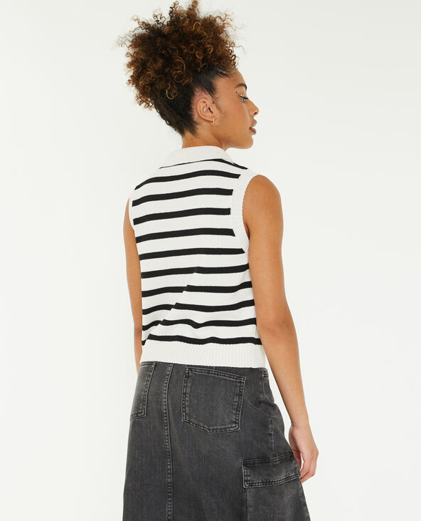 Pull sans manche motif rayures avec col blanc - Pimkie