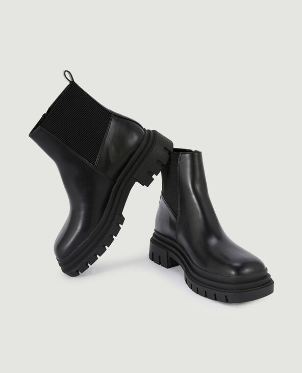 Boots semelles crantées bouts carrés noir - Pimkie