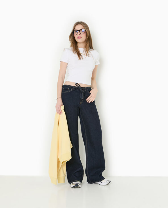 Jean wide taille haute avec ceinture à nouer bleu - Pimkie