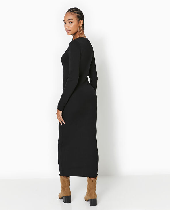 Robe longue moulante avec fronces côtés noir - Pimkie