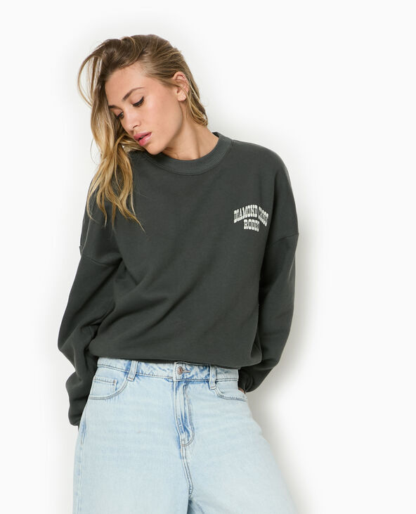 Sweat col rond avec print poitrine et dos gris foncé - Pimkie