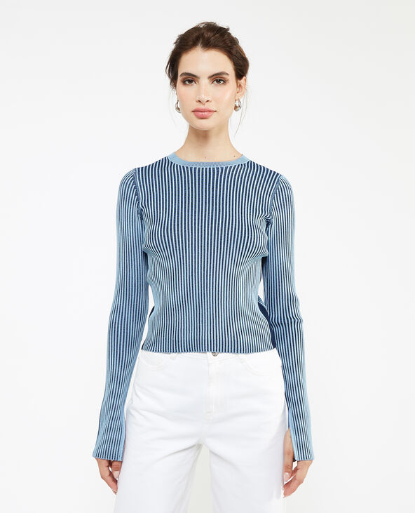 Pull maille côtelée effet rayé bleu marine - Pimkie