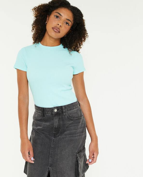 Top maille côtelée bleu turquoise - Pimkie