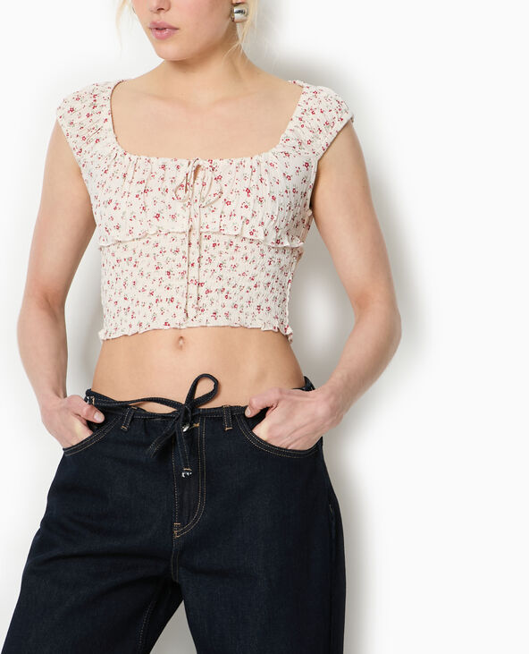 Top court forme empire avec petites fleurs blanc - Pimkie