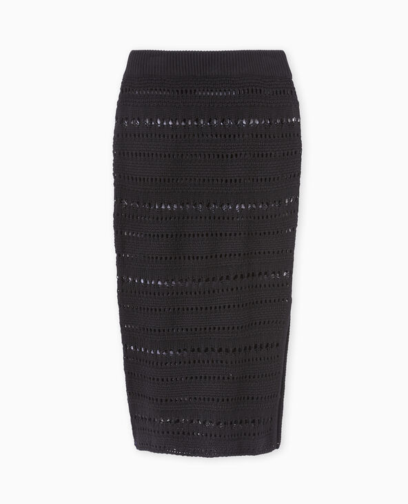 Jupe midi en maille ajourée façon crochet noir - Pimkie