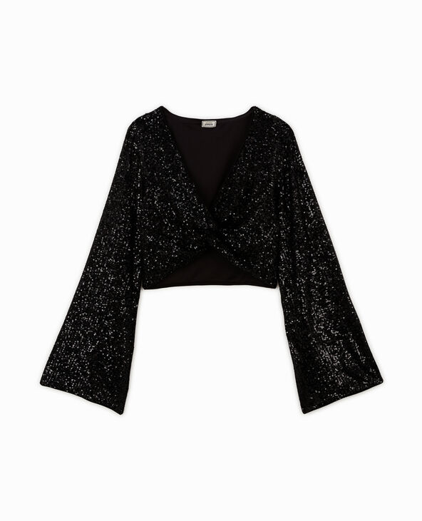 Top court torsadé avec sequins noir - Pimkie