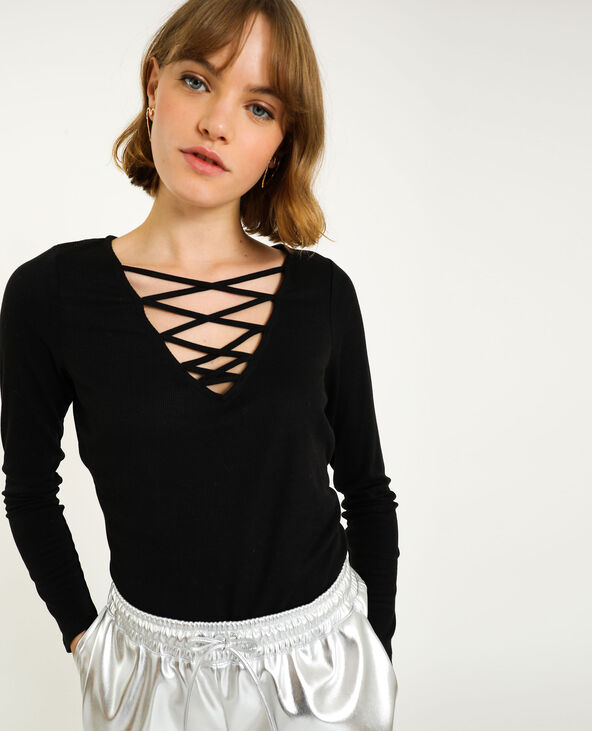 Top décolleté lacé noir - Pimkie