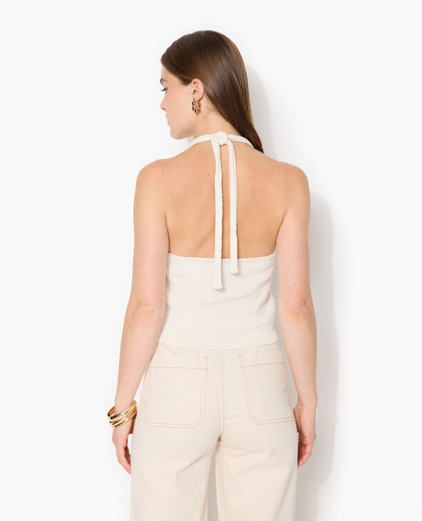 Top court dos-nu en maille effet bouclette blanc - Pimkie